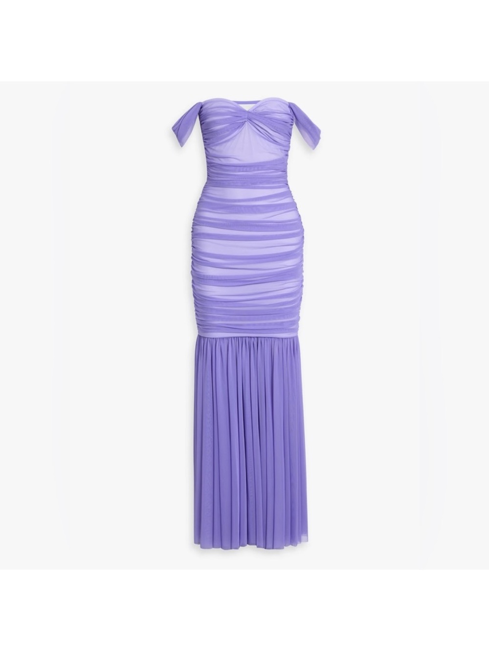 Norma Kamali Lavender Off-Shoulder Ruched Mermaid Maxi Dress Size Small